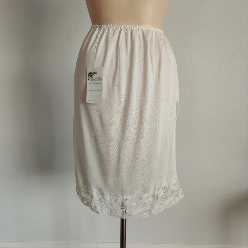 NWT Vintage Silk Slip Skirt | 90s Knit Silk Slip | Knee Length Half Slip- Ivory